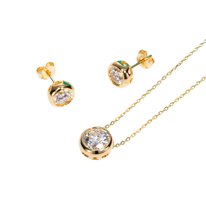 Eclat Marbella - Conjunto de Brincos e Colar em Moissanite e Ouro 18K