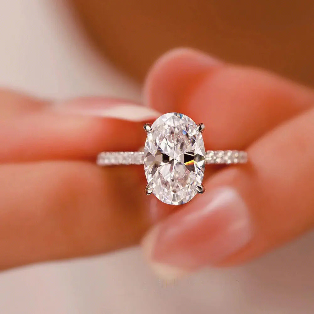 KNOBSPIN 1/2/3ct D Cor Oval Corte Moissanite Anel S925 Sterling Sliver Banhado 18k Ouro Branco Anéis de Noivado de Casamento Para Mulheres