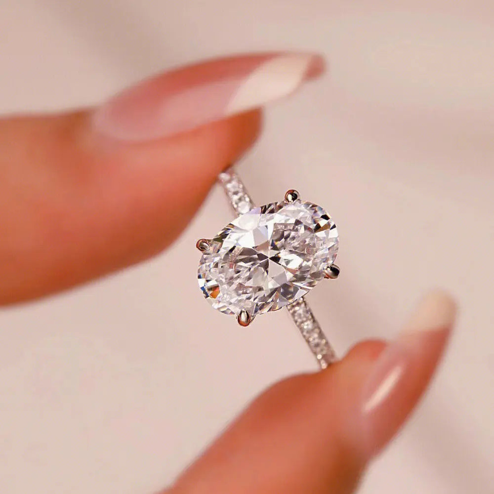 KNOBSPIN 1/2/3ct D Cor Oval Corte Moissanite Anel S925 Sterling Sliver Banhado 18k Ouro Branco Anéis de Noivado de Casamento Para Mulheres