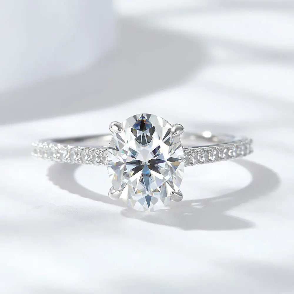 KNOBSPIN 1/2/3ct D Cor Oval Corte Moissanite Anel S925 Sterling Sliver Banhado 18k Ouro Branco Anéis de Noivado de Casamento Para Mulheres