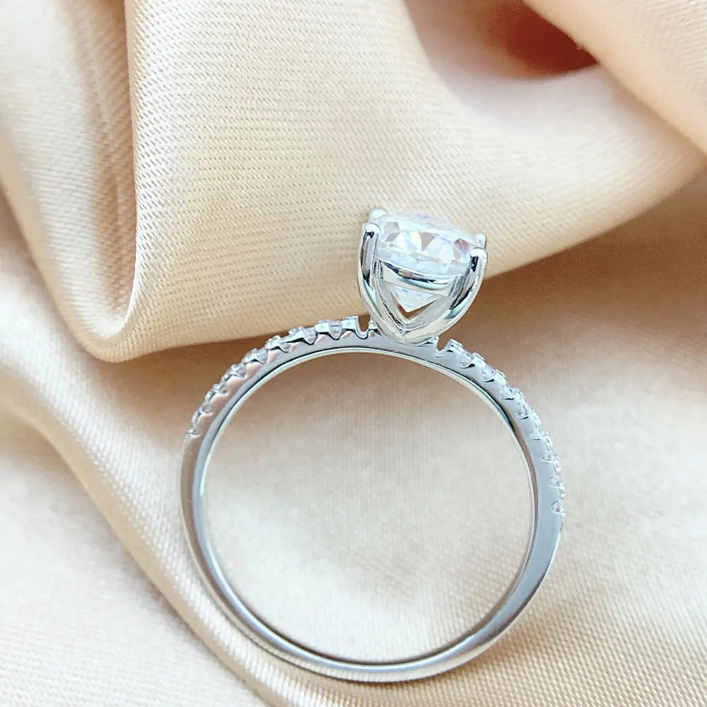 KNOBSPIN 1/2/3ct D Cor Oval Corte Moissanite Anel S925 Sterling Sliver Banhado 18k Ouro Branco Anéis de Noivado de Casamento Para Mulheres