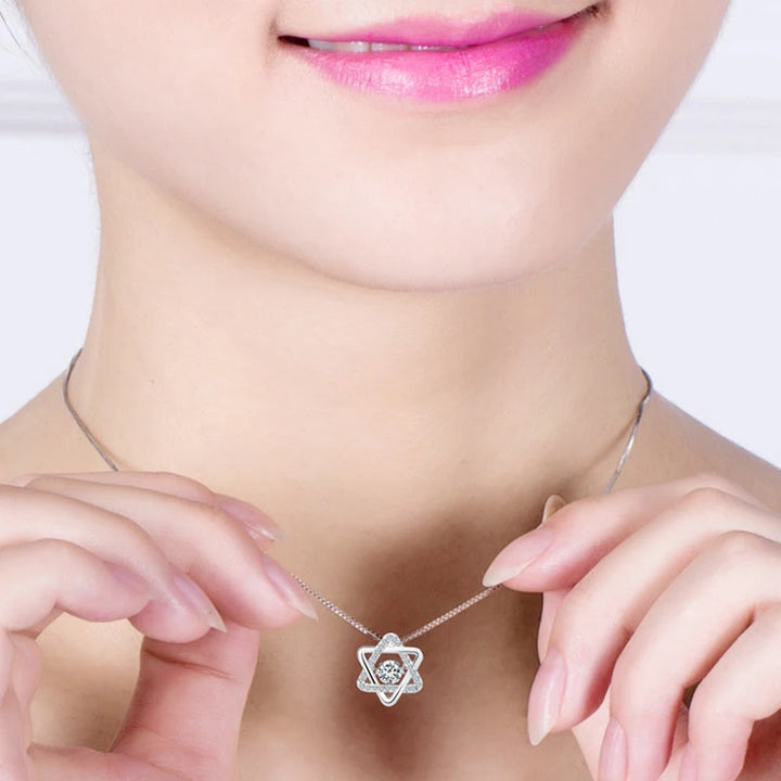 Novo delicado 925 prata esterlina estrelas zircão pingente colares moda feminina jóias hexágono strass cz charme gargantilha presente