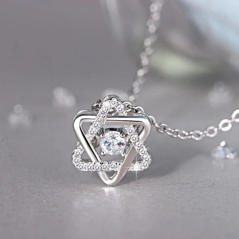 Novo delicado 925 prata esterlina estrelas zircão pingente colares moda feminina jóias hexágono strass cz charme gargantilha presente