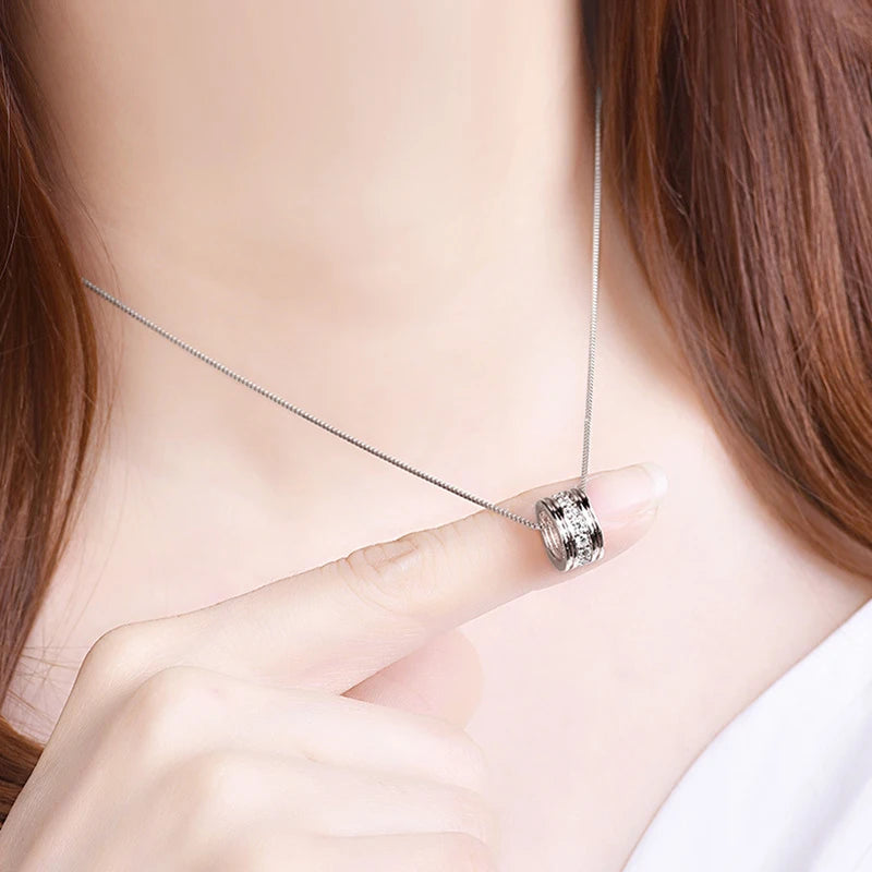 Nova moda 925 prata esterlina rotativa redonda zircão pingente neckalces jóias femininas elegante rosa corrente de ouro strass gargantilha