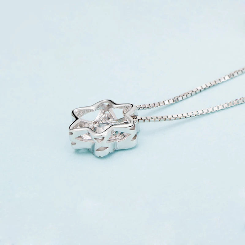 Novo delicado 925 prata esterlina estrelas zircão pingente colares moda feminina jóias hexágono strass cz charme gargantilha presente