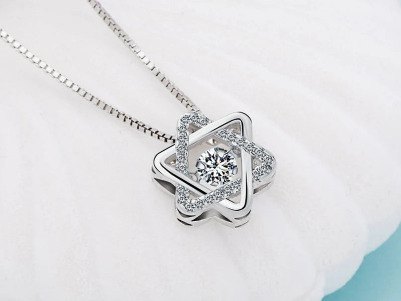 Novo delicado 925 prata esterlina estrelas zircão pingente colares moda feminina jóias hexágono strass cz charme gargantilha presente