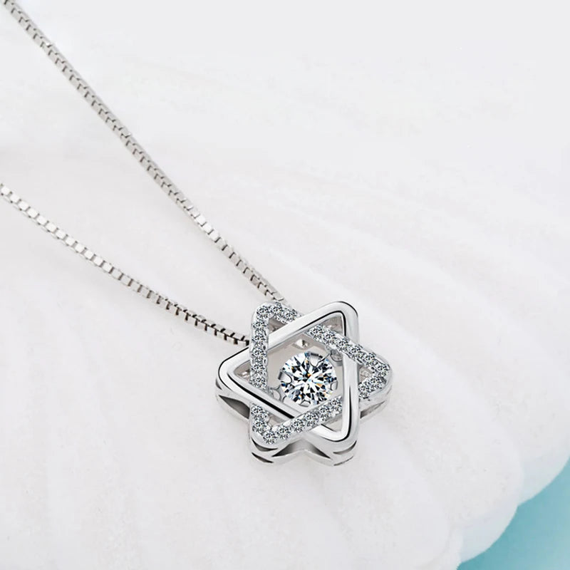 Novo delicado 925 prata esterlina estrelas zircão pingente colares moda feminina jóias hexágono strass cz charme gargantilha presente