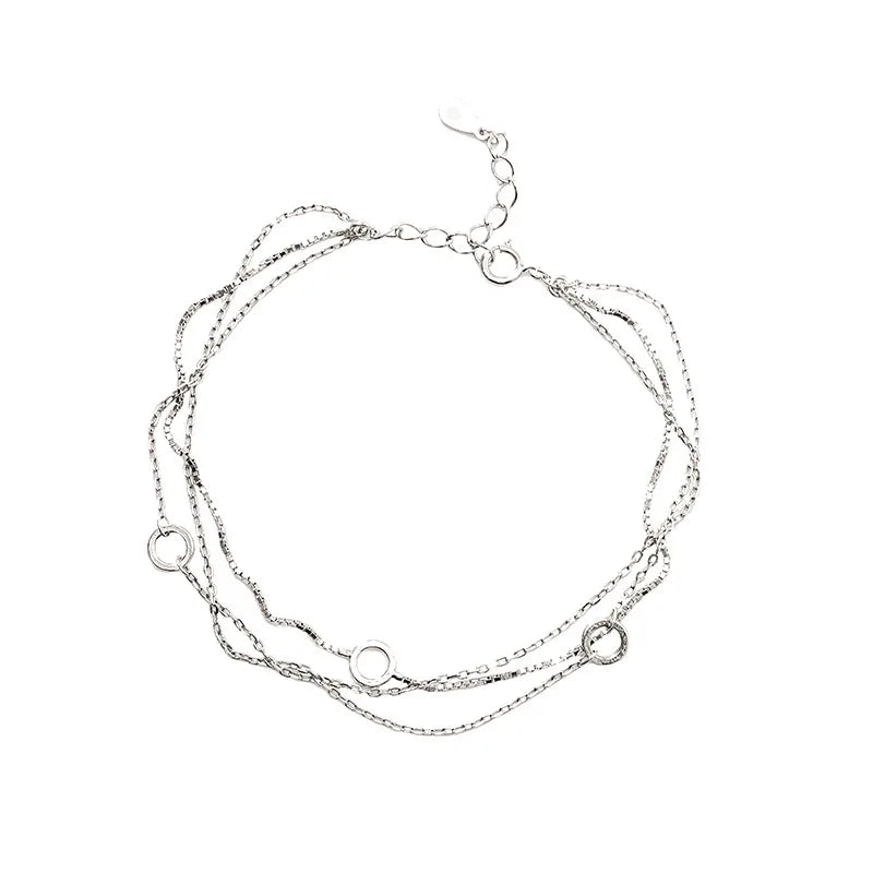 Pulseira circular de corrente de três camadas banhada a prata 925 para mulheres, presente simples e requintado, acessórios de casamento