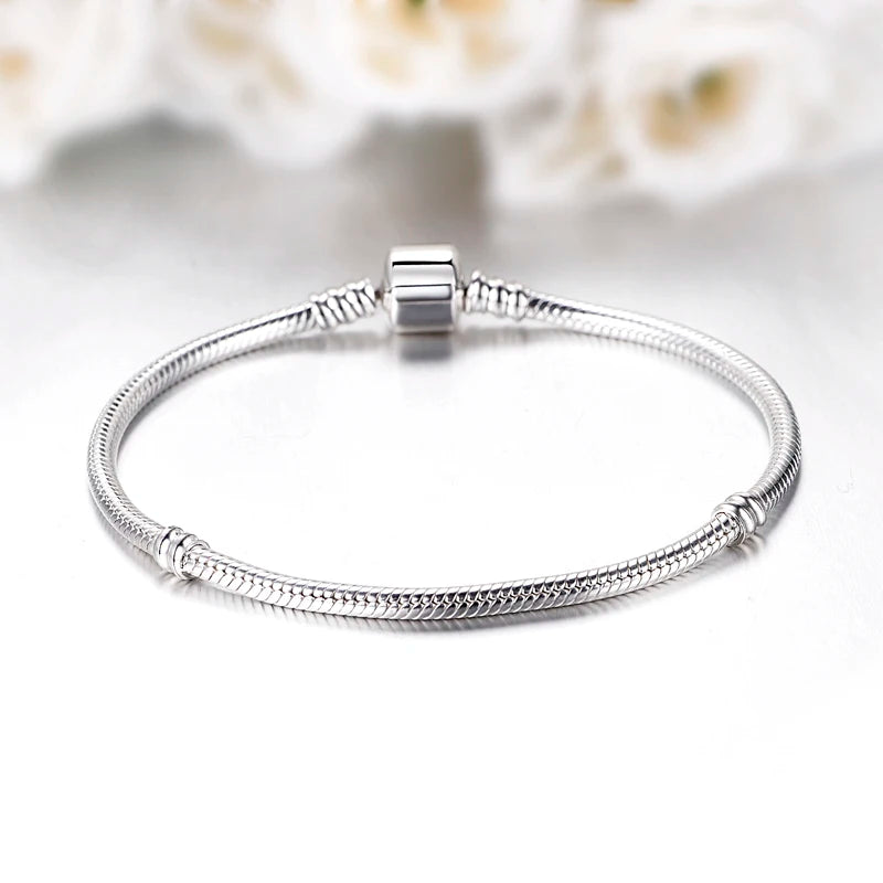 Grande venda artesanal pan pulseiras para mulheres original 925 prata esterlina coração cobra corrente pulseira diy jóias caber contas