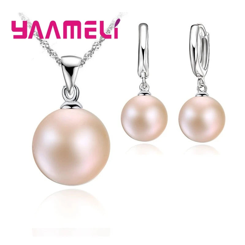 Conjuntos de joias de casamento femininas suaves, prata esterlina 925, colar de pérolas, brincos de argola, joias da moda, acessórios para presente