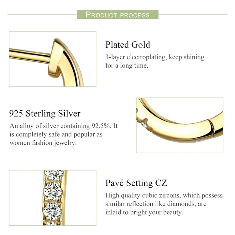 Bamoer 925 prata esterlina zircônia cúbica orelha punhos 18k banhado a ouro cartilagem hoop huggie brincos para mulheres jóias empilháveis