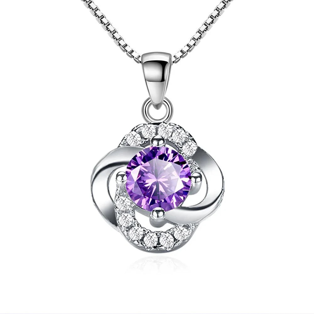 Feminino 925 prata esterlina flor ametista pingentes e colares para festa de casamento feminino moda jóias