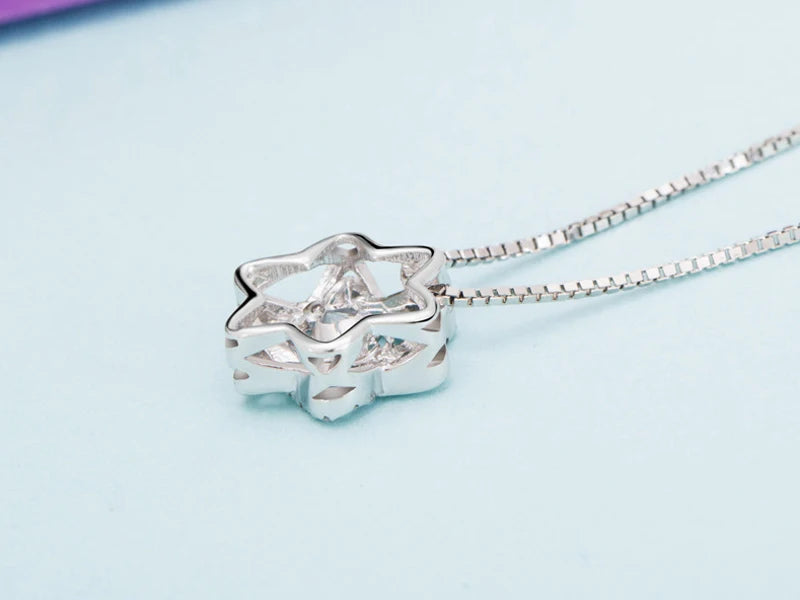 Novo delicado 925 prata esterlina estrelas zircão pingente colares moda feminina jóias hexágono strass cz charme gargantilha presente