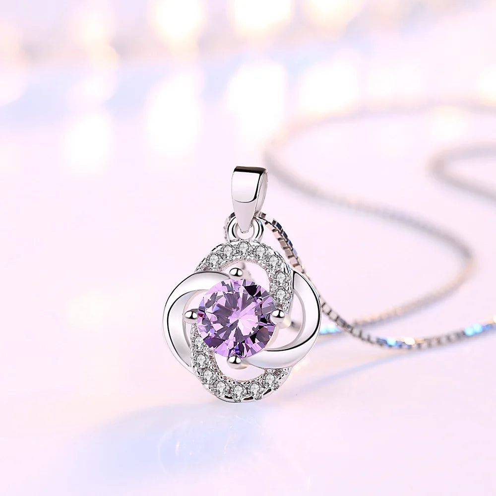 Feminino 925 prata esterlina flor ametista pingentes e colares para festa de casamento feminino moda jóias