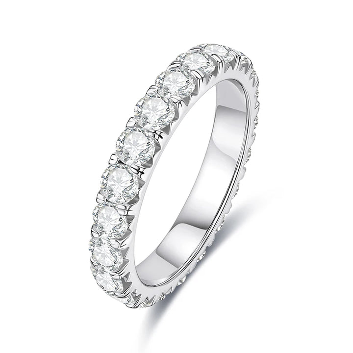 AnuJewel 3mm 2-3ct D Cor Moissanite Aliança de Casamento 925 Prata Esterlina Eternity Band Anéis de Noivado para Mulheres