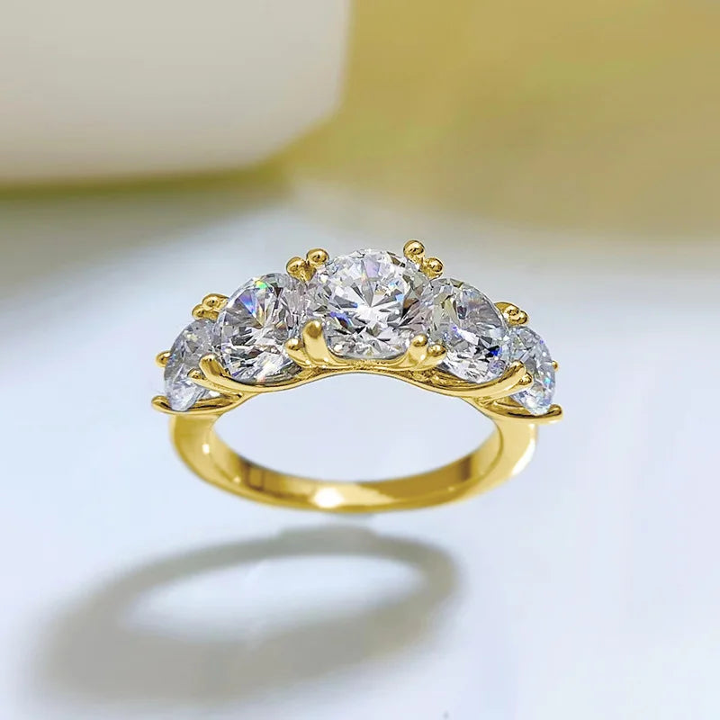 IOGOU-925 Sterling Anéis De Luxo De Prata Para As Mulheres, D Cor, Moissanite Certificado, 5 Pedras, Anéis De Aniversário Originais