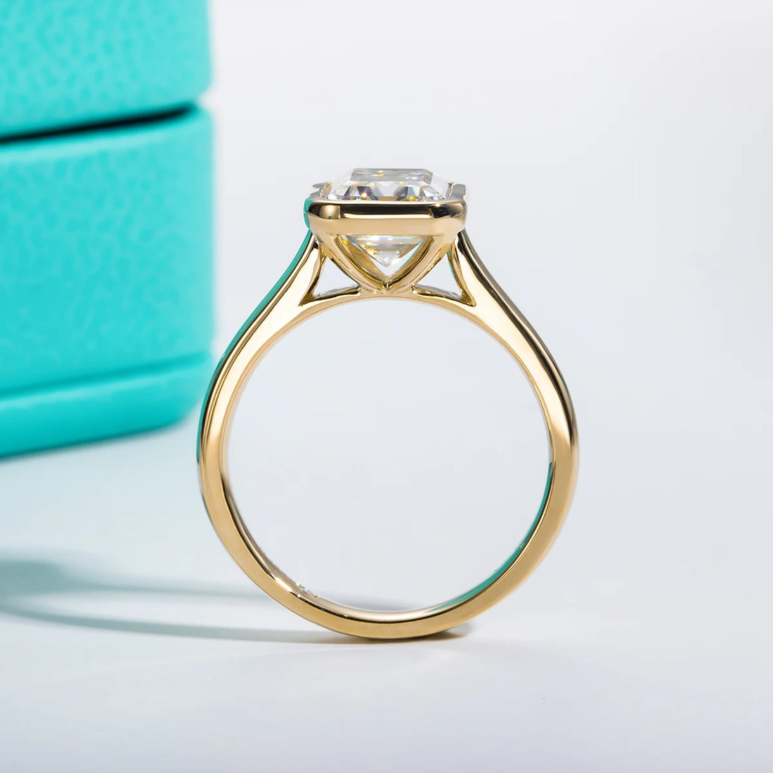 AnuJewel-Esmeralda Corte Moissanite Anel De Noivado Para Mulheres, 925 Anéis De Prata Esterlina, Cor D, Cor Amarela, Jóias Por Atacado, 3ct