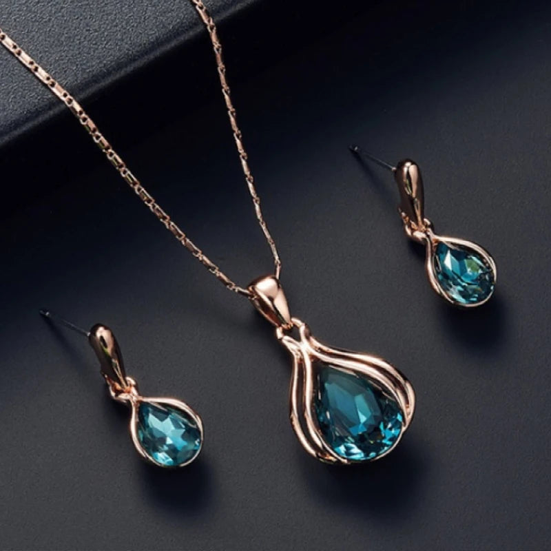 prata 925 original brincos conjunto femenino pulseiras feminina pulseira de prata Moda europeu e americano azul zhihai criativo geométrico casamento brincos colar conjunto feminino azul verde gota de água conjunto