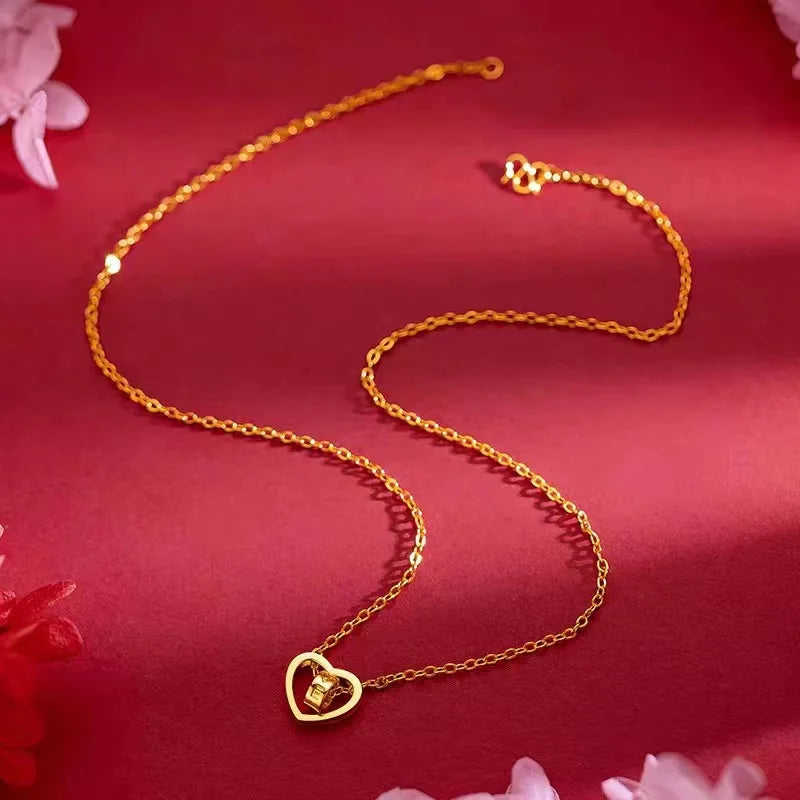 Colar de ouro 18K de alta qualidade, pingente de coração inteligente AU750 conjunto de corrente, corrente de uma peça, corrente de clavícula feminina para mulheres