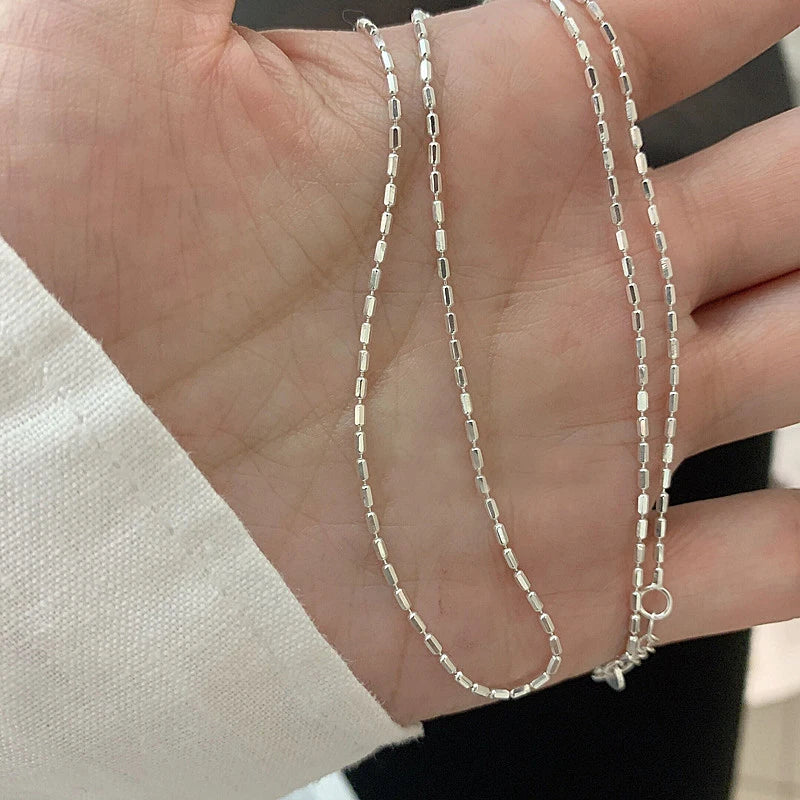 Colar de prata esterlina 925 com contas geométricas simples, gargantilha brilhante e delicada, corrente de clavícula para mulheres, joias da moda