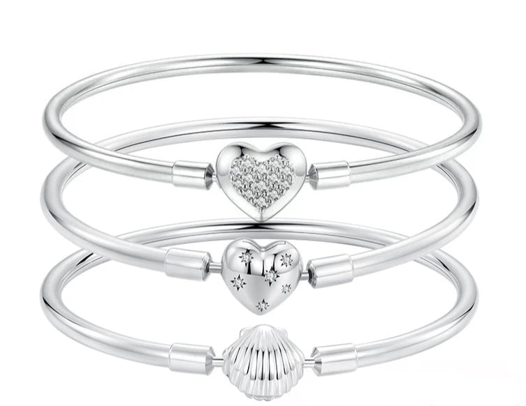 Bamoer autêntico 925 prata esterlina charme pulseira, clássico coração/concha pulseira básica para mulheres charme contas diy jóias bsb192