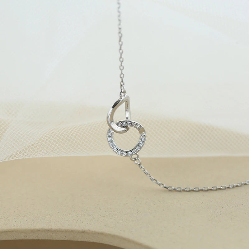 Nova moda 925 prata esterlina duplo redondo & quadrado pingente neckalces feminino jóias presente círculo geométrico fino strass gargantilha