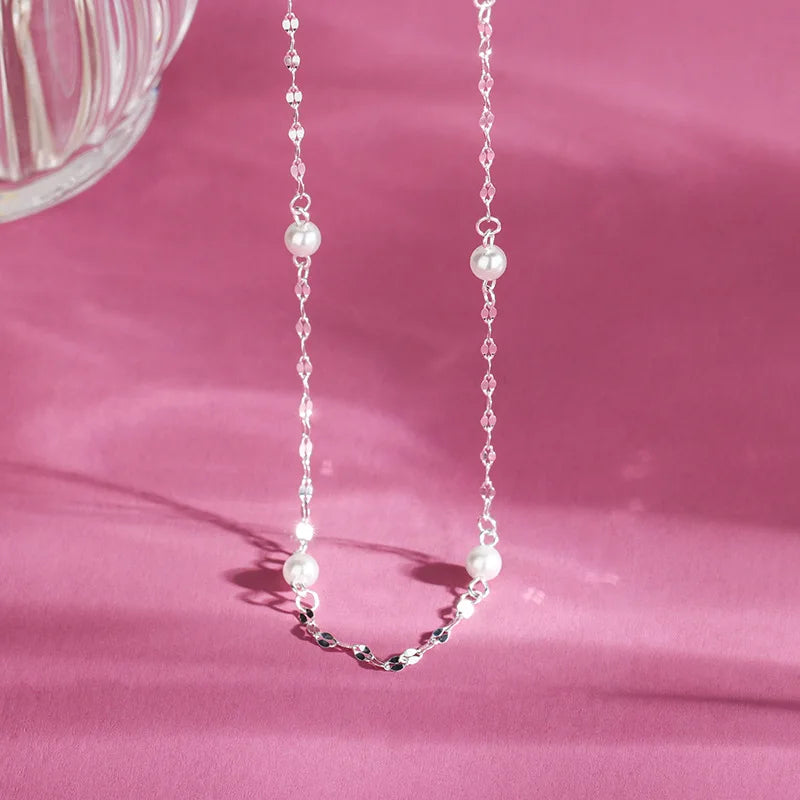 925 prata esterlina espumante pérola colar feminino minimalista temperamento clavícula corrente pescoço jóias de casamento