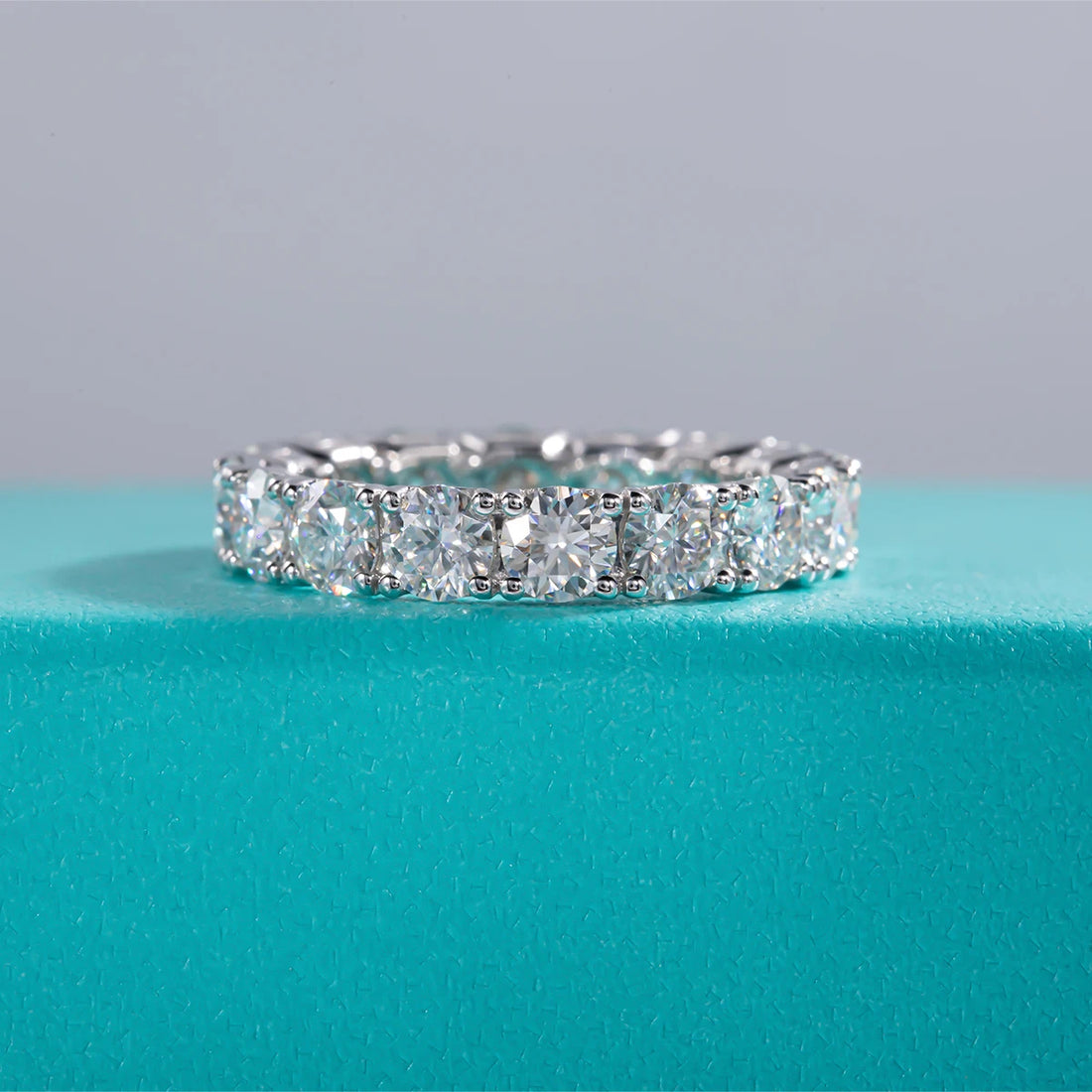 Anujewel 4mm d cor moissanite anel de banda eternidade 925 anéis de casamento de prata esterlina para as mulheres de jóias por atacado
