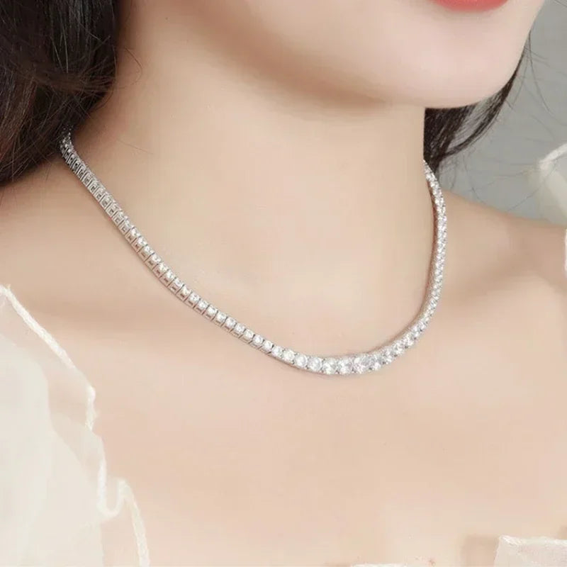 Feobur 6.5-3mm gradiente moissanite tênis colar para mulher espumante cheio de diamante jóias de luxo prata esterlina 925 corrente
