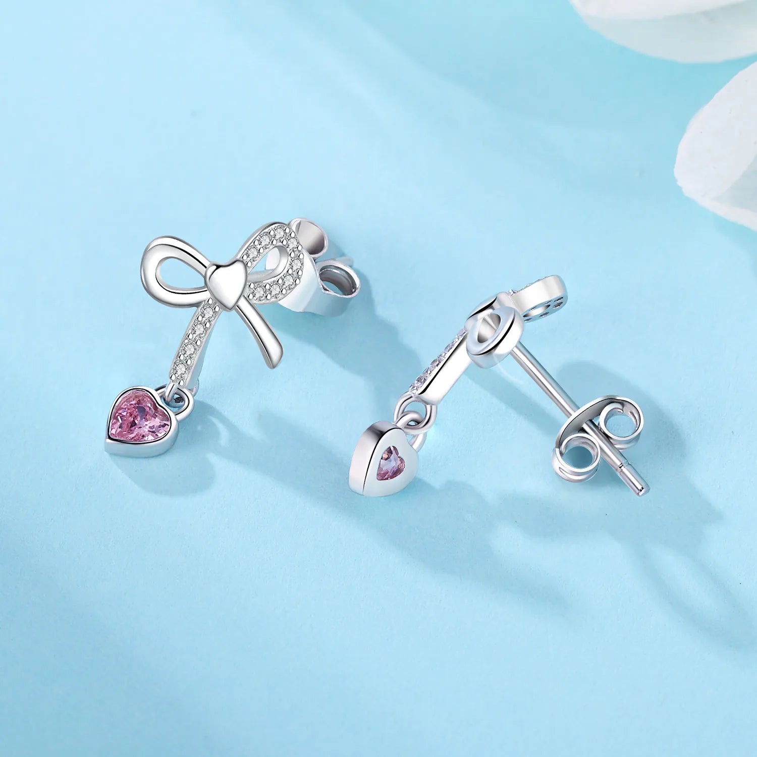 925 prata esterlina adorável coração rosa arco brincos para senhora s925 jóias festa requintado aniversário presentes de casamento