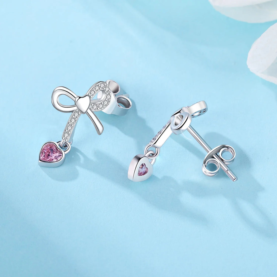 925 prata esterlina adorável coração rosa arco brincos para senhora s925 jóias festa requintado aniversário presentes de casamento