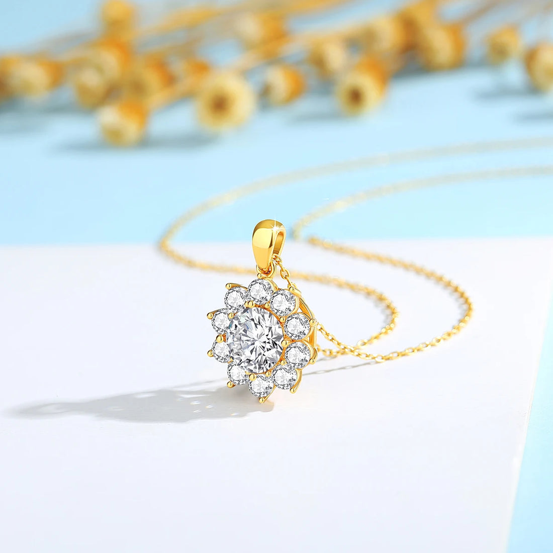 Szjinao colar de moissanite 1ct, ouro 18k 100% com certificado, joias de qualidade para mulheres, pingente de flor, presente de aniversário de casamento