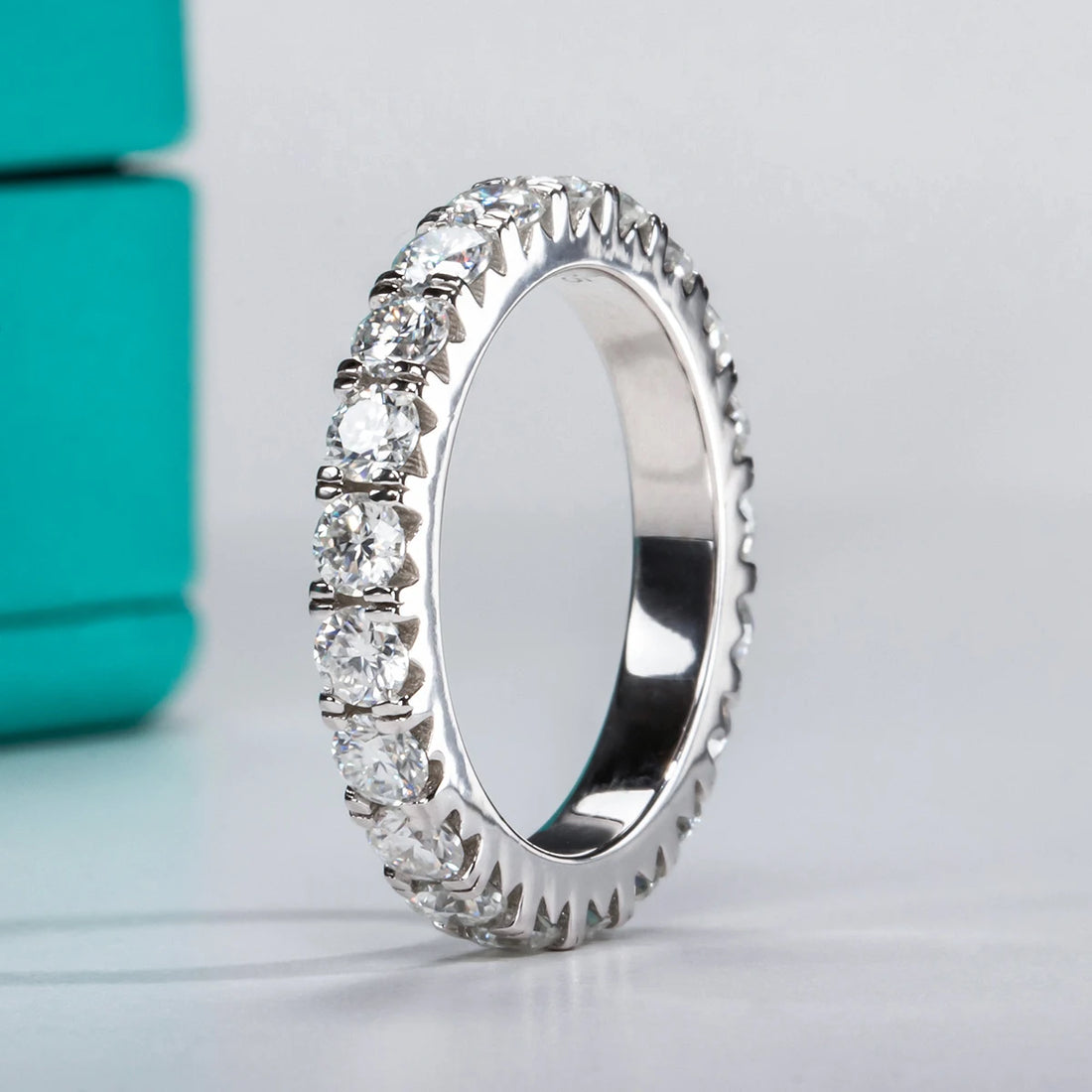 AnuJewel 3mm 2-3ct D Cor Moissanite Aliança de Casamento 925 Prata Esterlina Eternity Band Anéis de Noivado para Mulheres