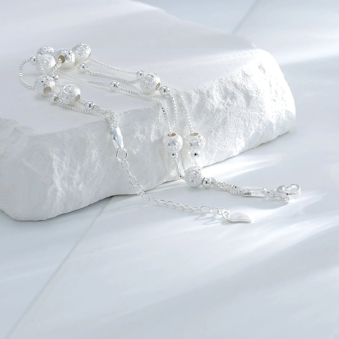 Pulseira circular de corrente de três camadas banhada a prata 925 para mulheres, presente simples e requintado, acessórios de casamento