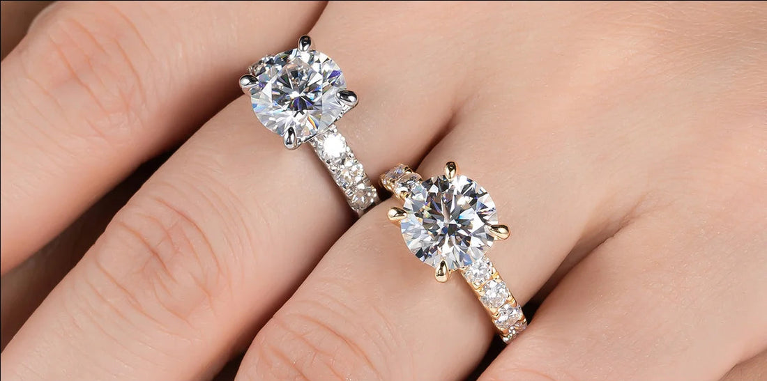 Anéis de Noivado AnuJewel 4,3 cttw D Color Moissanite Prata Esterlina 925 Banhado a Ouro 18k Anéis de Aliança de Casamento com Diamante Criado em Laboratório
