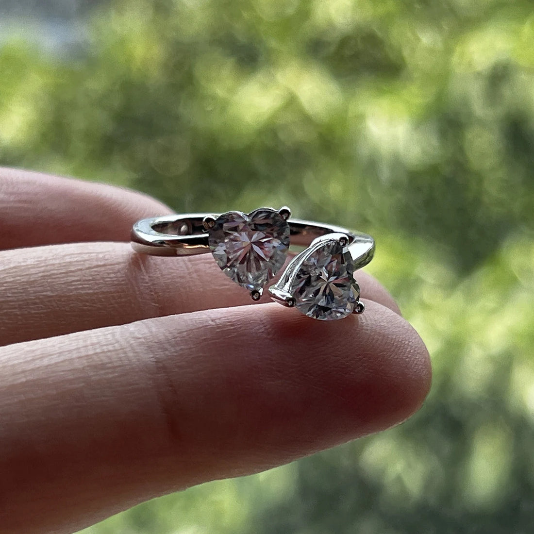 AnuJewel Coração Corte Moissanite Anel, 2 Quilate, Total D Cor, 925 Sterling Silver, Dois Pedra, Noivado, Casamento, Atacado