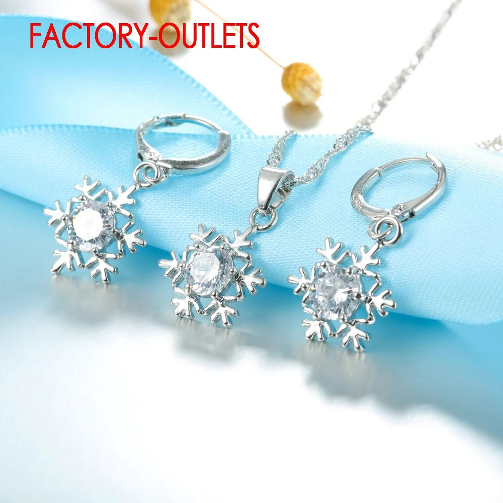 Genuíno 925 prata esterlina conjuntos de jóias de noiva moda jóias forma neve cz zircônia cúbica feminino meninas noivado aniversário
