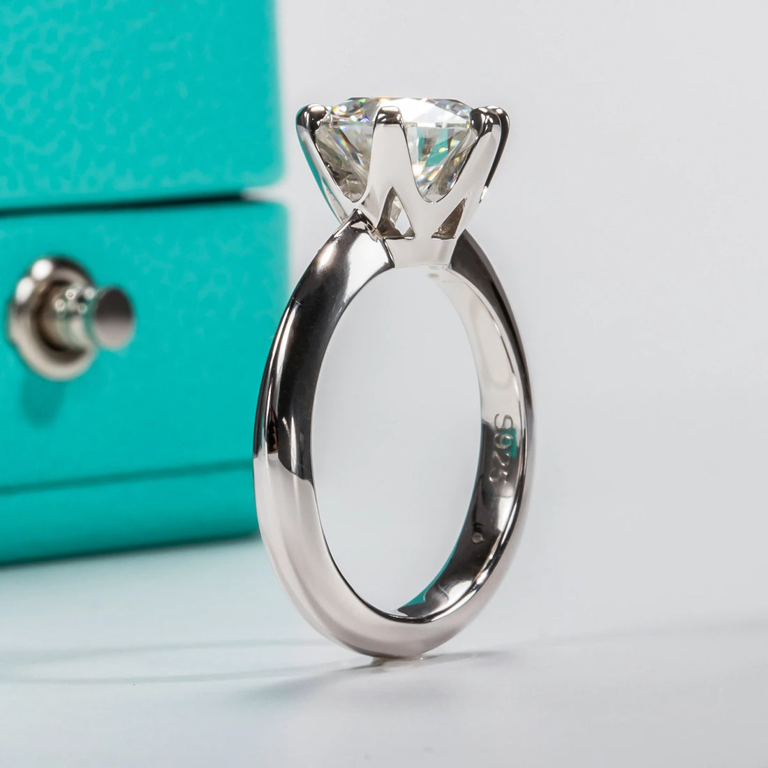 Anujewel 1ct 2ct 3ct 5ct d cor moissanite anel de noivado para mulher 925 prata esterlina banhado a ouro anéis solitários atacado