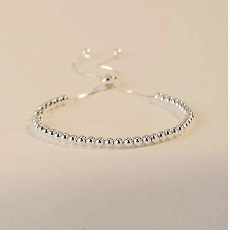 Luxo 925 prata esterlina contas redondas pulseiras para mulheres homens vintage simples ajustável corrente pulseiras festa de casamento jóias