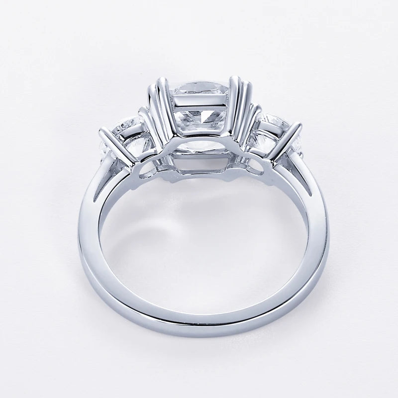 925 Sterling Silver Anel de Noivado, Três Pedra, Luxo, Corte Almofada, 3.5CTW Moissanite Promise Band para Mulheres, Jóias