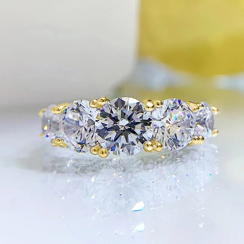 IOGOU-925 Sterling Anéis De Luxo De Prata Para As Mulheres, D Cor, Moissanite Certificado, 5 Pedras, Anéis De Aniversário Originais