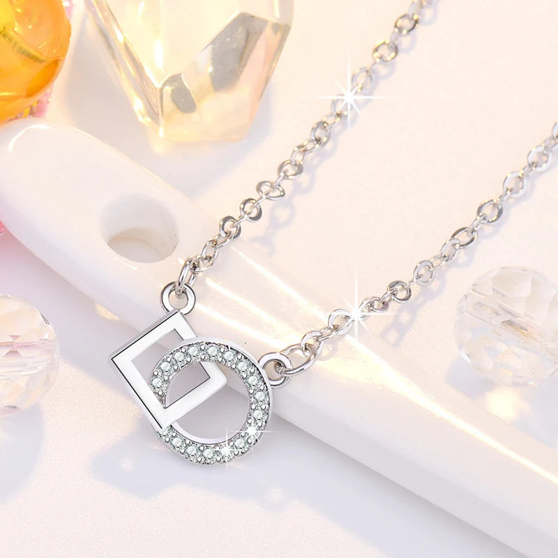 Nova moda 925 prata esterlina duplo redondo & quadrado pingente neckalces feminino jóias presente círculo geométrico fino strass gargantilha