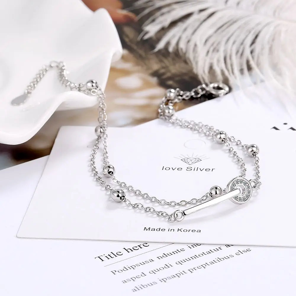 Pulseira circular de corrente de três camadas banhada a prata 925 para mulheres, presente simples e requintado, acessórios de casamento