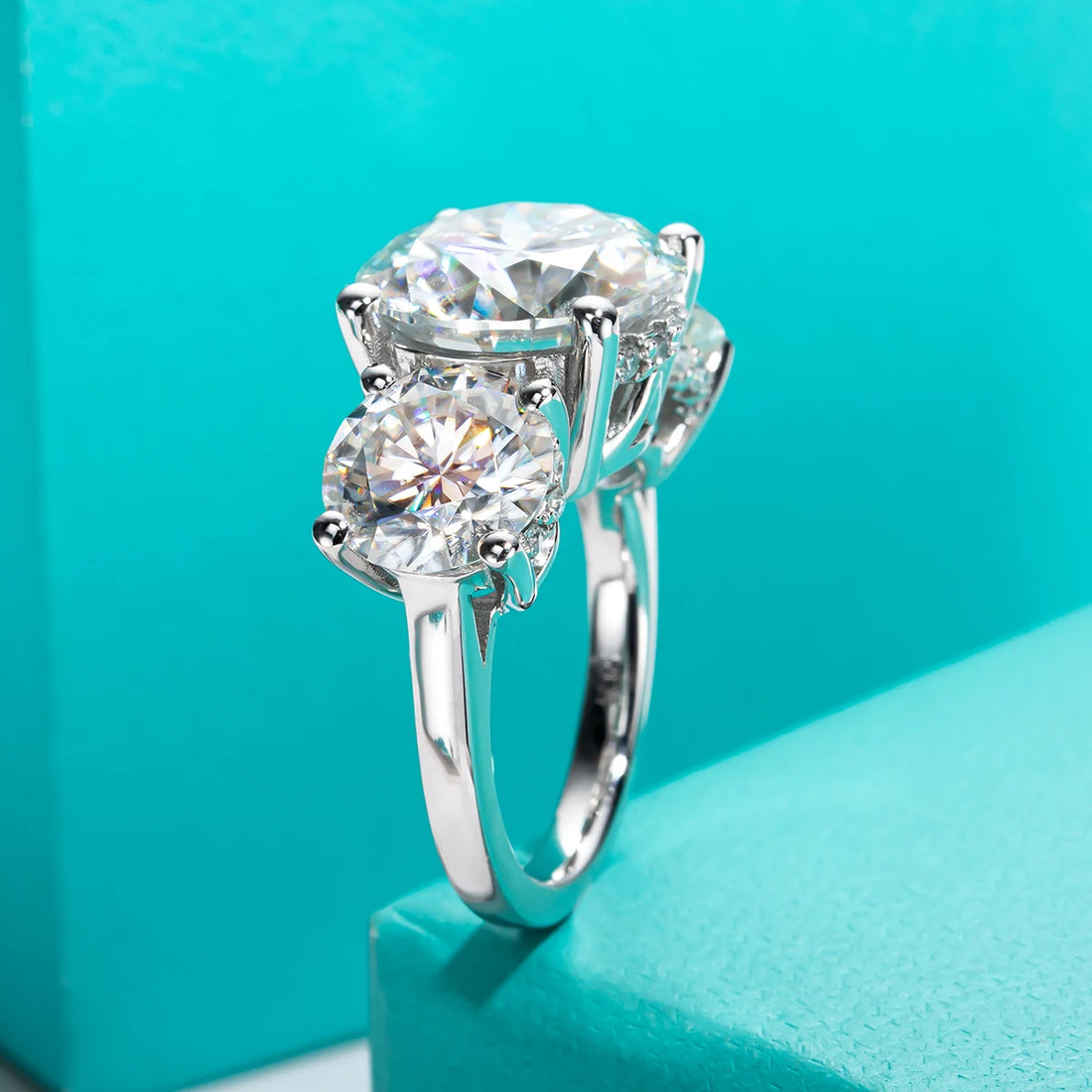 AnuJewel 11cttw D Color Moissanite Diamond Luxurious Engagement 925 Sterling Silver Ring For Women 3 Stone Ring Custom Jewelry