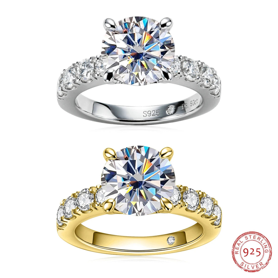 Anéis de Noivado AnuJewel 4,3 cttw D Color Moissanite Prata Esterlina 925 Banhado a Ouro 18k Anéis de Aliança de Casamento com Diamante Criado em Laboratório