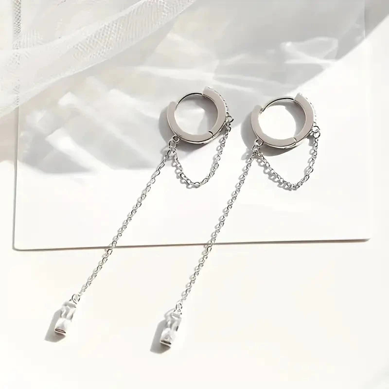 Brincos pendentes de argola com borla prateada elegante, joias requintadas, presente de aniversário perfeito para meninas