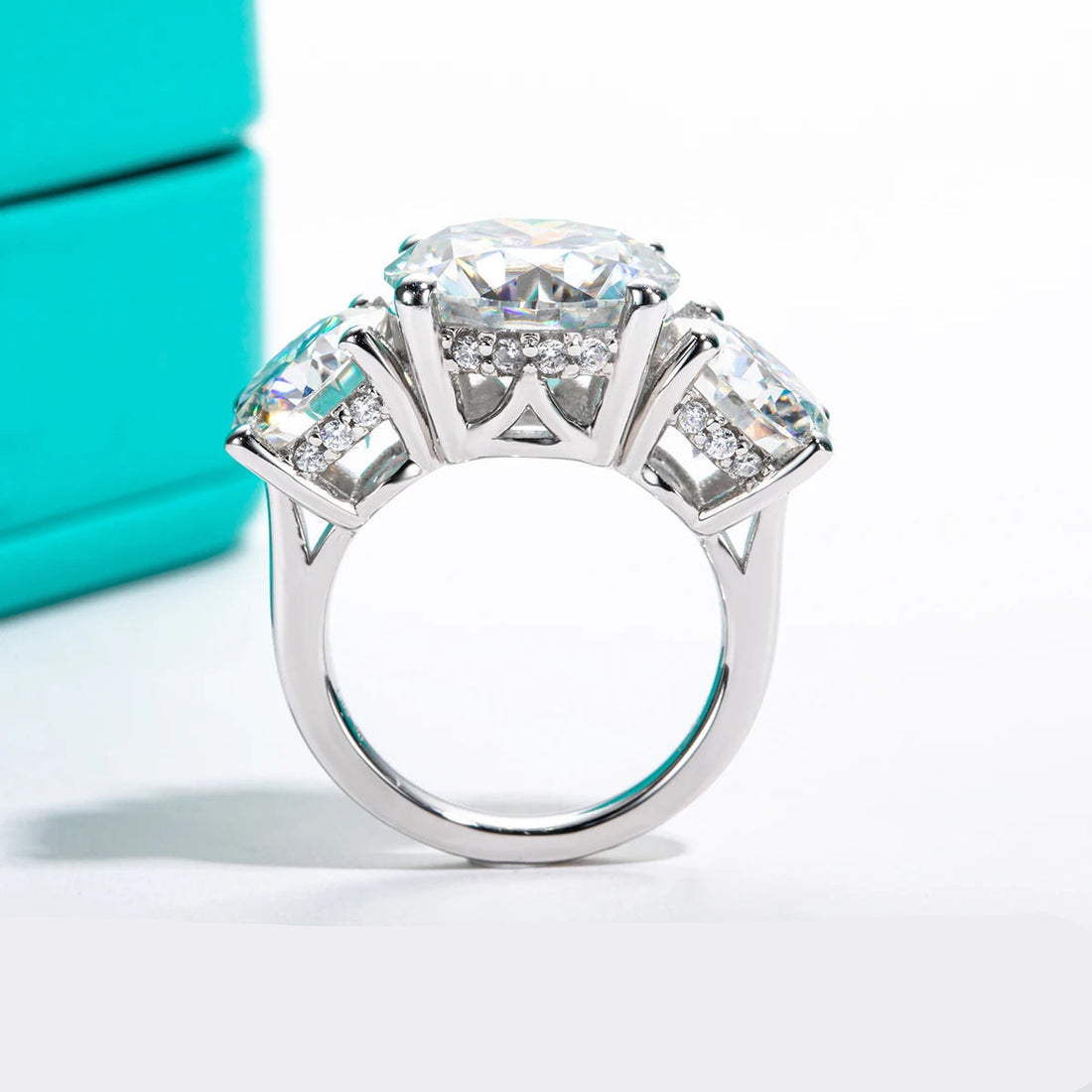 AnuJewel 11cttw D Color Moissanite Diamond Luxurious Engagement 925 Sterling Silver Ring For Women 3 Stone Ring Custom Jewelry