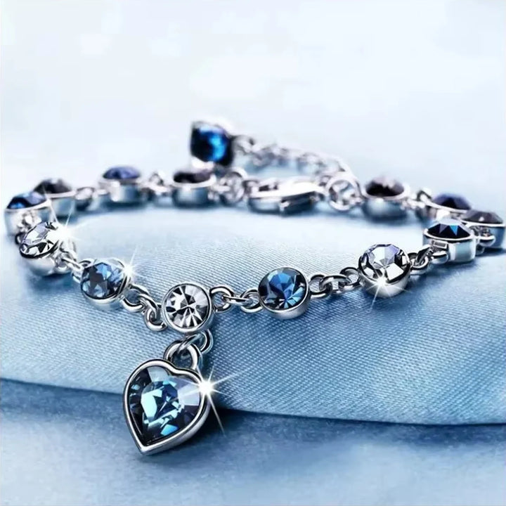 Mulheres cor prata sorte pulseira feminino azul cristal coração charme pulseras pulseira nupcial casamento noivado jóias finas presente