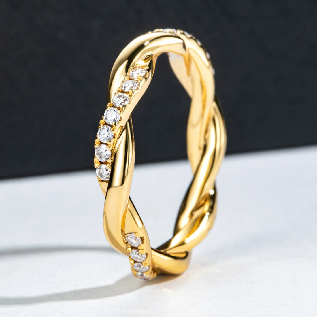 AnuJewel Moissanite Diamante Infinito Banda De Casamento Para Mulheres, Anéis De Eternidade Amarelo, Jóias Por Atacado, 1.5mm, Cor D