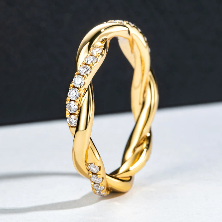 AnuJewel Moissanite Diamante Infinito Banda De Casamento Para Mulheres, Anéis De Eternidade Amarelo, Jóias Por Atacado, 1.5mm, Cor D